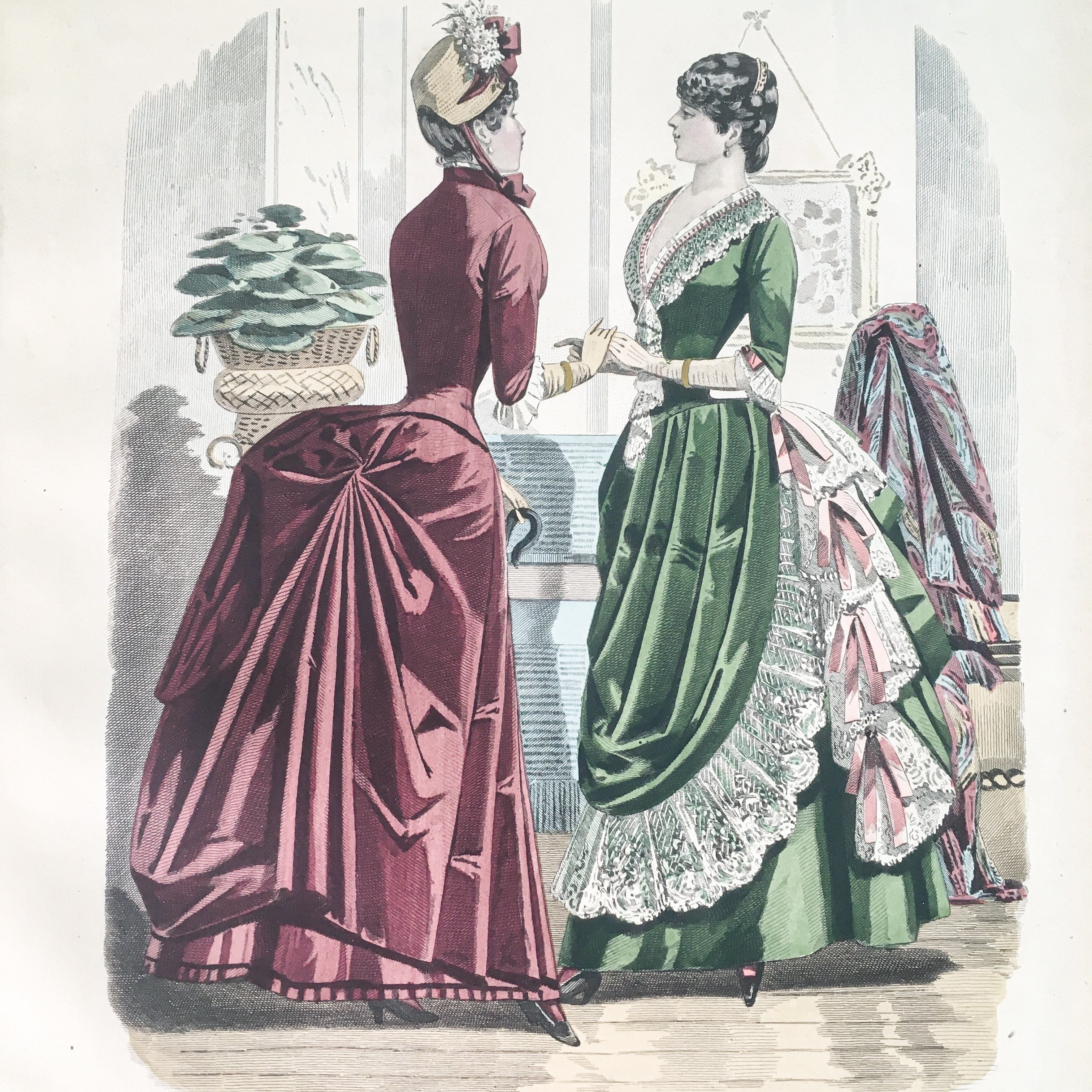 フランス アンティーク ファッションプレート 挿絵 銅版画 1800年中期〜 モード誌 図版プレート 06043-15 小さなワクワク  べるりんのーと