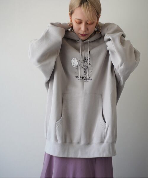 MARK GONZALES (マークゴンザレス) ビッグシルエット フロント切替 プリント スウェット パーカー グレイッシュベージュ 2G7-61331