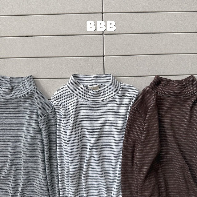 《予約》送料無料【Bella bambina】Stripe Mock Neck Tee