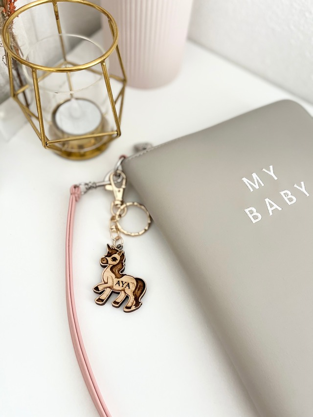 【オーダー品】木製ユニコーン　キーリング　ヒノキ