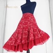 社交ダンス 衣装 スタンダード スカート レッスンウェア レディース オールシーズン U:NA ユーナ 赤 レッド系 花柄 派手 華やか 目立つ 素材 ポリエステル シンプル スタイリッシュ フェミニン コーディネート 踊りやすい イベント おしゃれ カジュアル フェスティバル ダンスレッスン サイズM 女性用 春夏秋冬 休日用 プレゼント