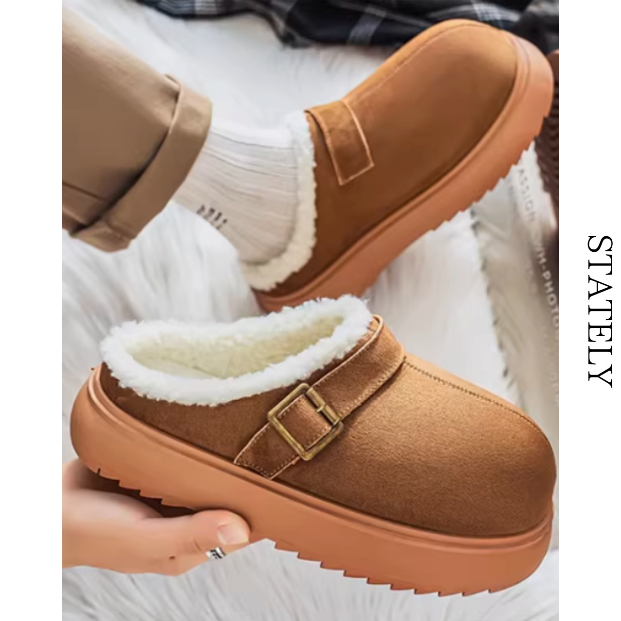 Buckle Fur Mouton Slipper/3color_S02・画像2