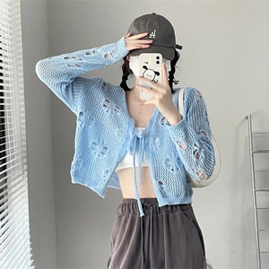 中空ニットカーディガン女性 2024 ese スタイルソリッドカラーレースアップ長袖ブラウスオフィスレディ多用途トップス ロング 会社 学校 通勤や通学にも rg0807b8491329697