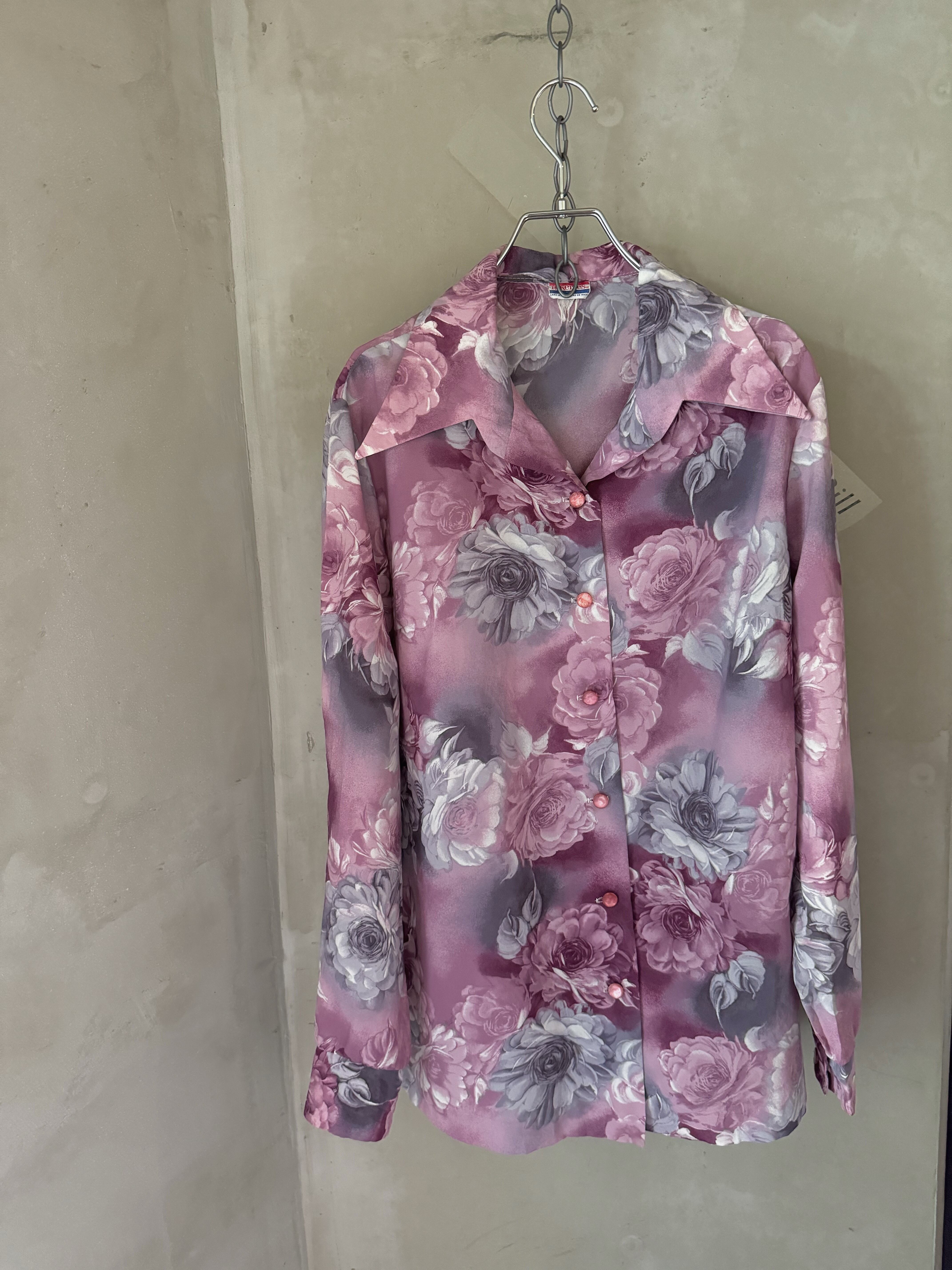 made in USA crystal button flower shirt(Bill vintage)