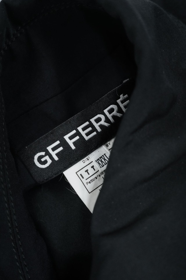 00's~ "GF FERRE" Black Color Polyester-Cotton Belted Coat