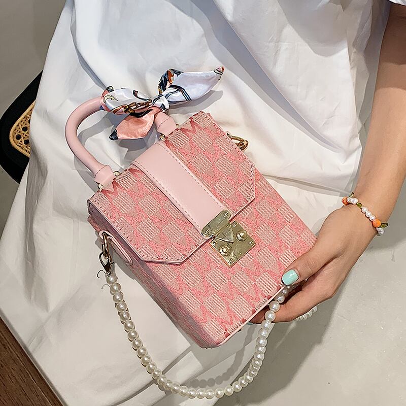 サマーパールチェーン 夏物 真珠 スクウェア 手作りハンドバック52862850832