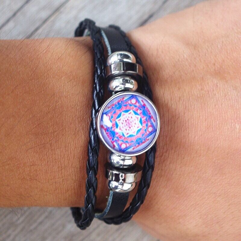 送料無料 女性男性仏教スリヤントラブレスレット手作り多層編組革神聖