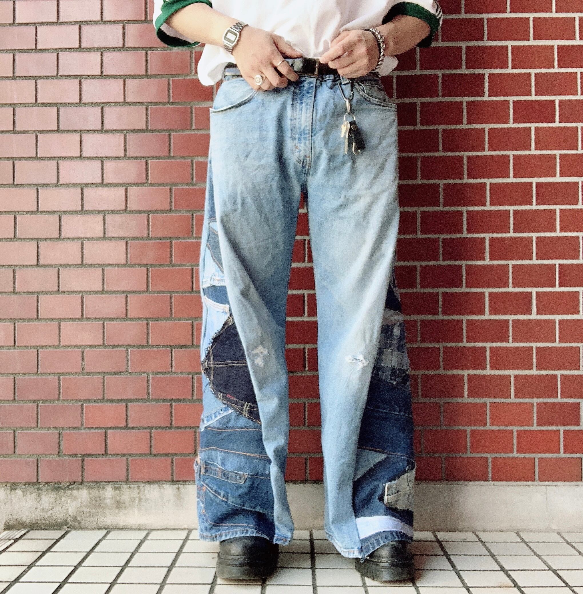 リメイクパンツ 再構築 とてつもない フレア パッチワーク おしゃれ  