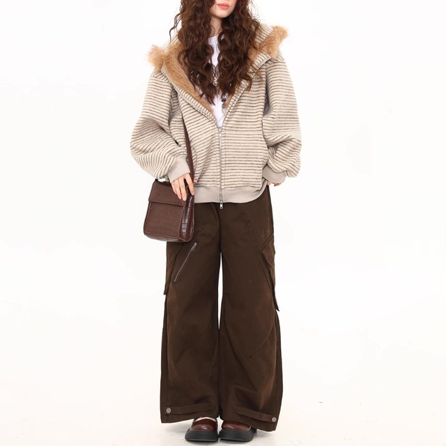 eunny ear fur border hoodie　バニーイヤーファーボーダーパーカー　J1599