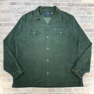 RALPH LAUREN CORDS OPEN COLLAR SHIRT GREEN