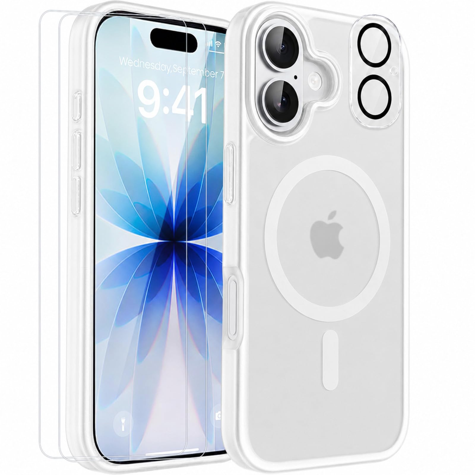 KOWEDYA iPhone 17 ケース MagSafe対応 強化ガラスフィルム2枚 レンズ保護フィルム1枚付き マグネット搭載 ワイヤレス充電対応 TPU PC 半透明 耐衝撃 薄型 指紋防止 滑り止め 6.3インチ クリア