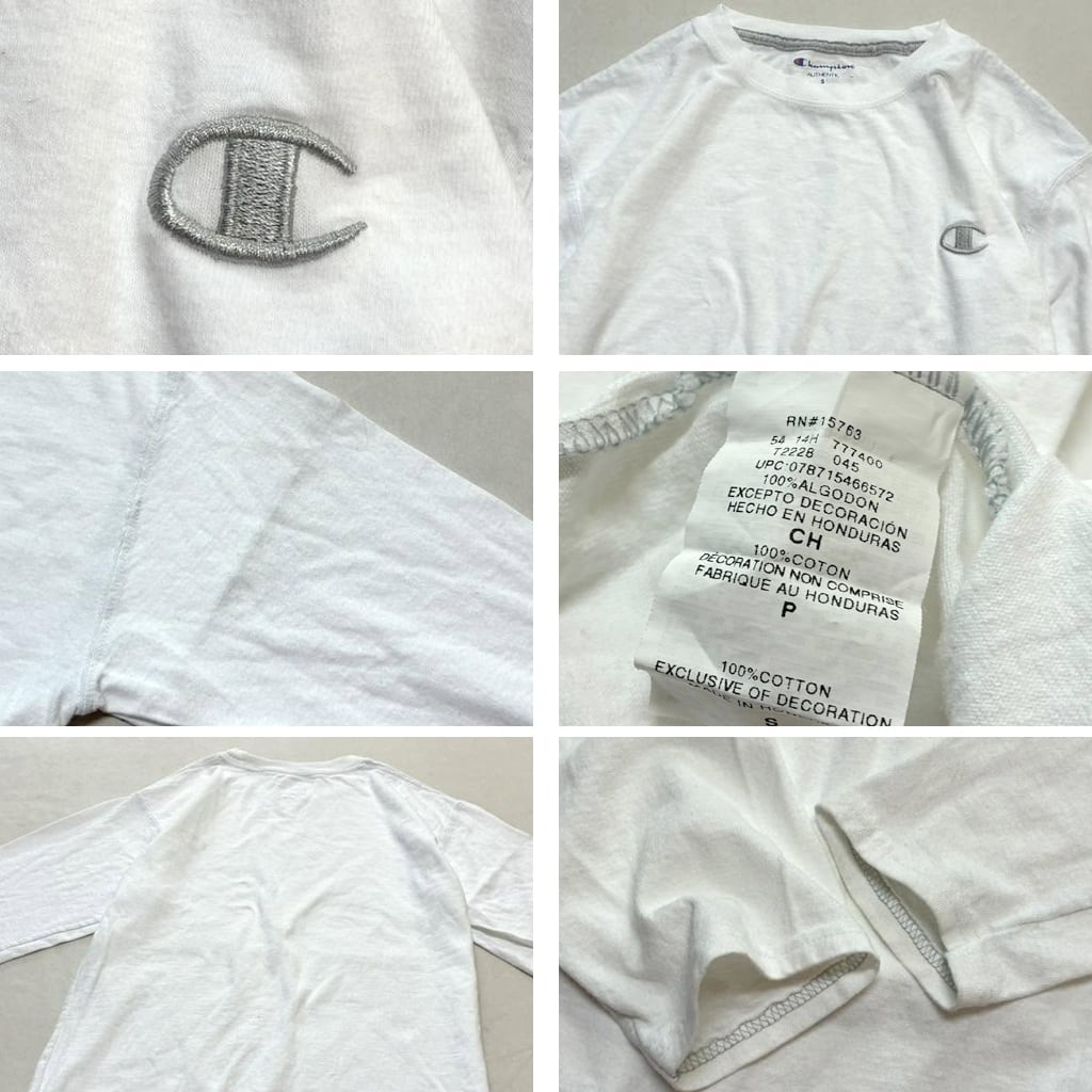 1点物◇白チャンピオンChampion目玉ロゴ長袖ロンTシャツ古着メンズSM