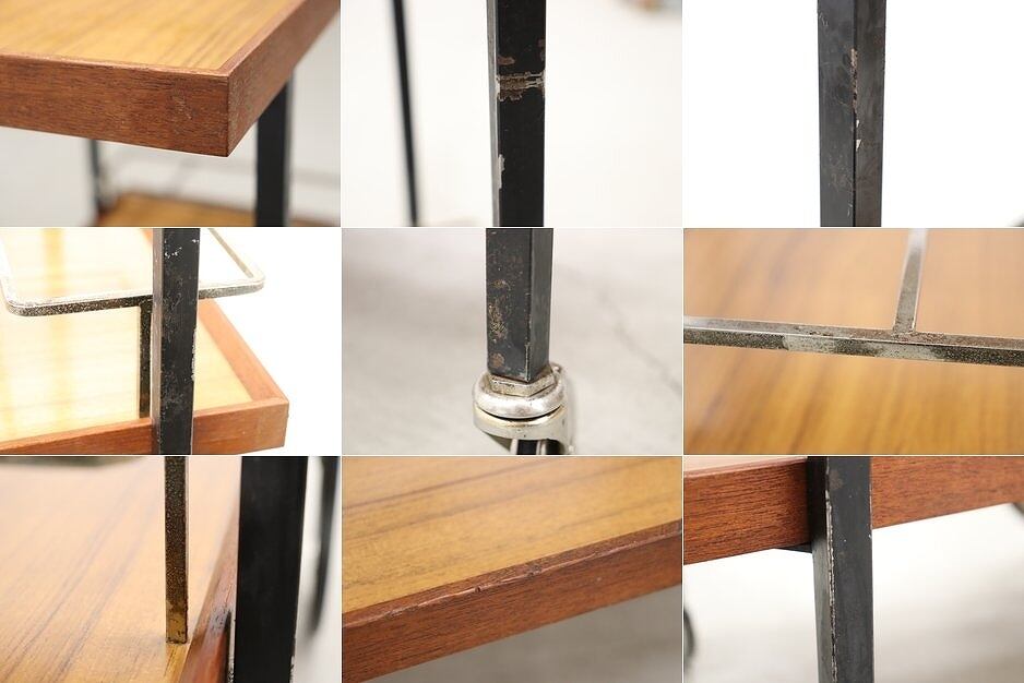 ヴィンテージ チーク無垢材 トローリー ワゴン シェルフ キャビネット