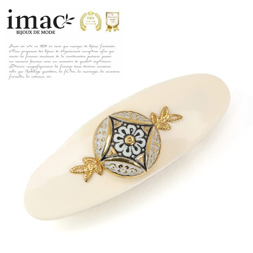 バレッタ ボヘミアングラス ゴールド ホワイト 留金5cm 141931