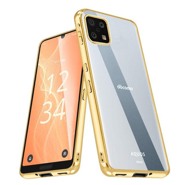 XiTianBao AQUOS sense4 AQUOS sense5G ケース 耐衝撃 クリア SH-41A SH-53A SH-M15 SHG03 aquos sense4 basic カバー 透明 TPU 軽量 薄型 スマホケース ストラップホール付き 黄変防止(ゴールド)