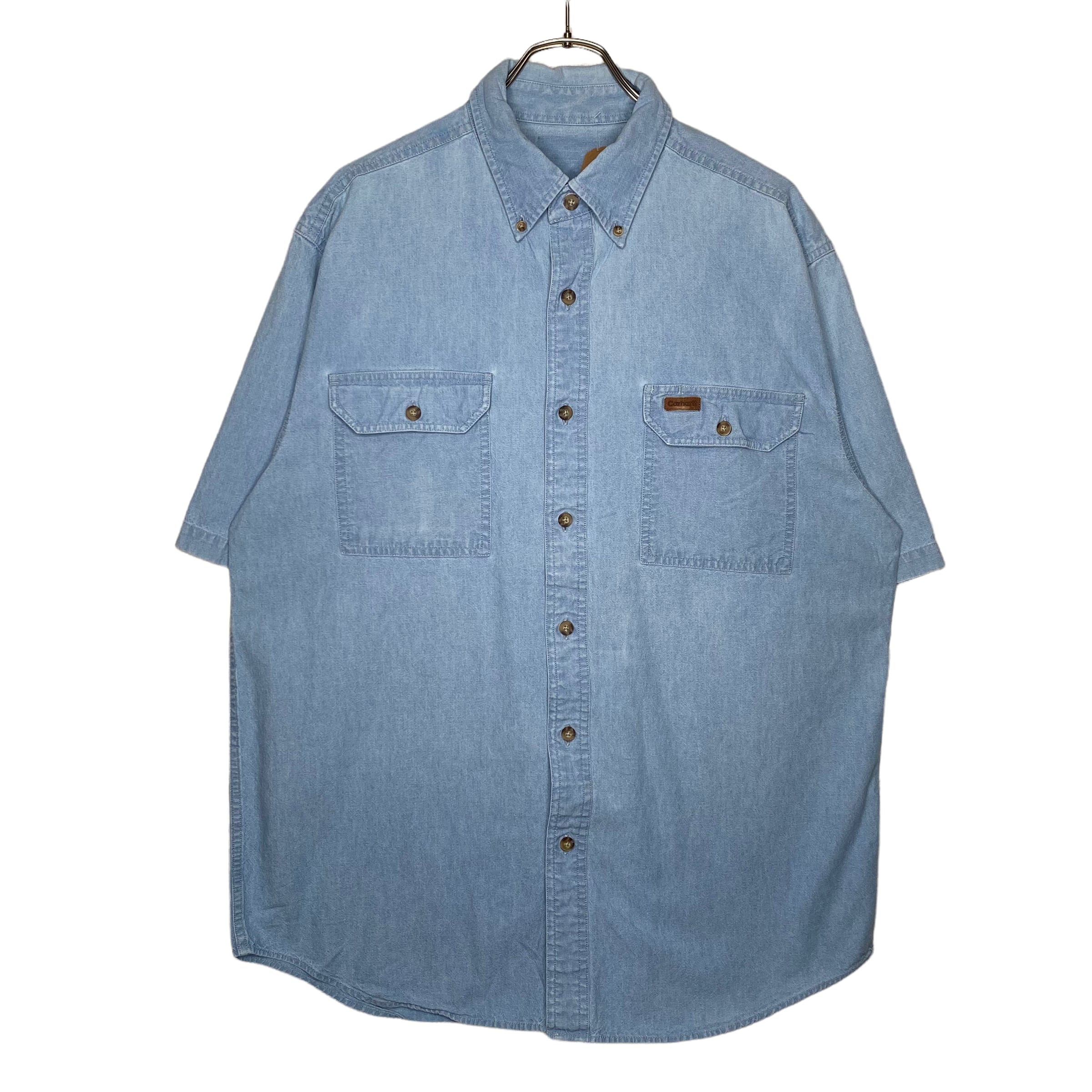 Carhartt 半袖デニムシャツ XL 革パッチ コットン100% 状態良好 Carhartt 半袖デニムシャツ XL 革パッチ コットン100% 状態良好