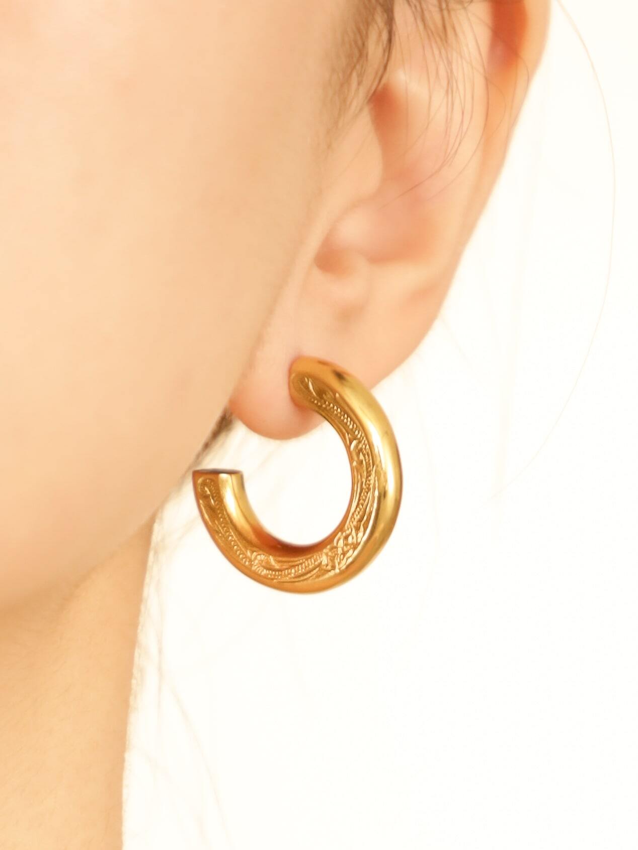 316L hawaiian side hoop pierce（ 25㎜ 片耳用 ）#p11 | rani