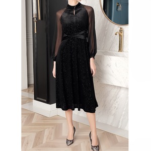 ランタンスリーブ ベルベット ワンピース　G1159