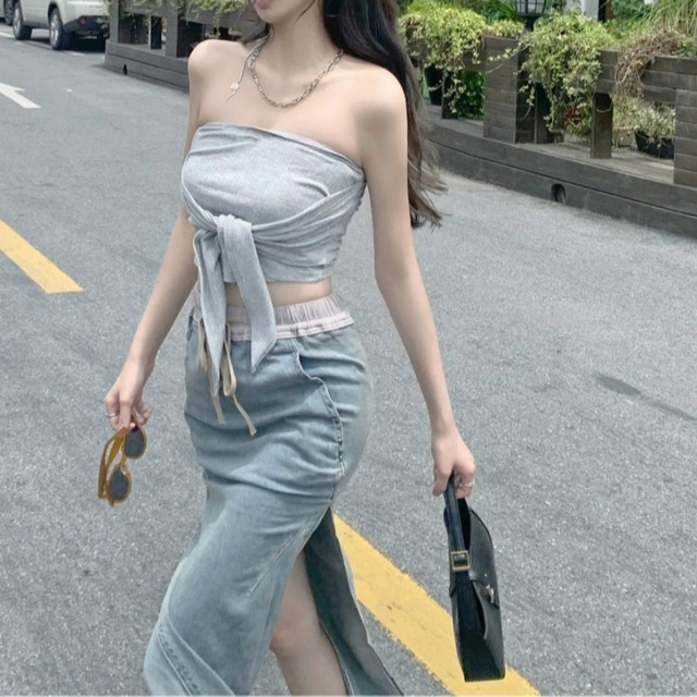 ギャザースカート レディースサマー薄手ハイウェストウェストスリム 夏物 ブラックストロベリース70194026691