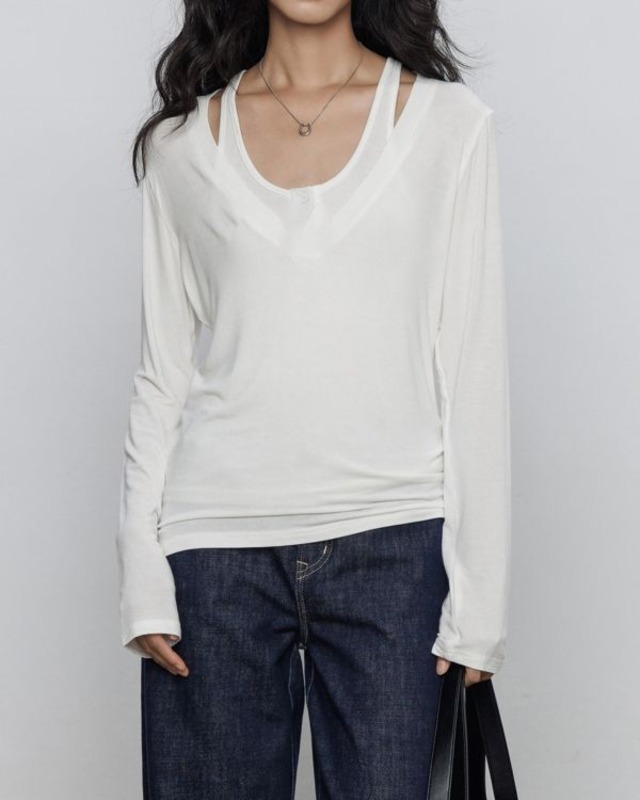 Layered Vneck Design Tops