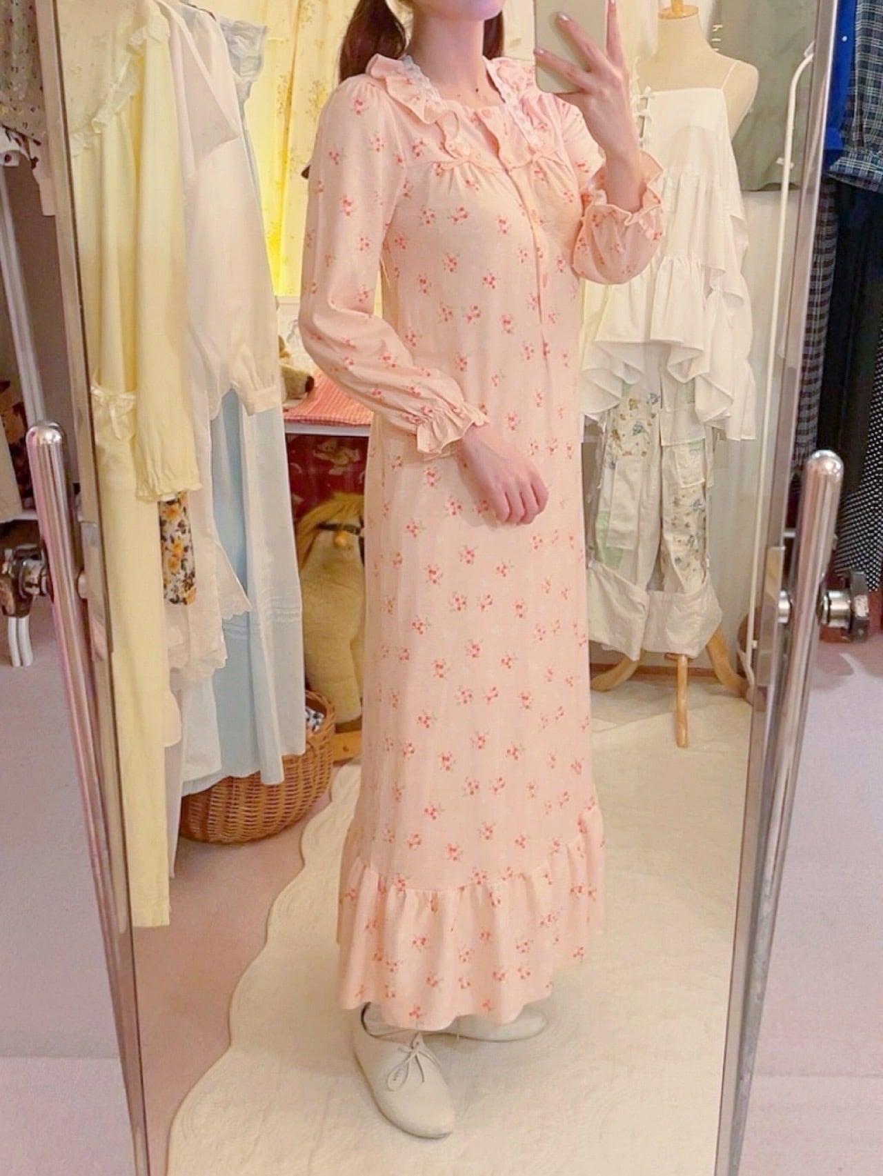 pink flower ribbon neglige one-piece