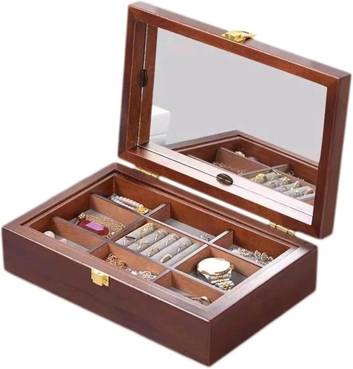 アクセサリーケース 大容量 ジュエリーケース アクセサリーボックス 木製 レトロ モダン アンティーク ２層 アクセサリー箱 レトロ ジュエリー箱 宝石箱 インテリア 小物収納 指輪 ネックレス ブレスレット ユニセックス 女性用 男性用