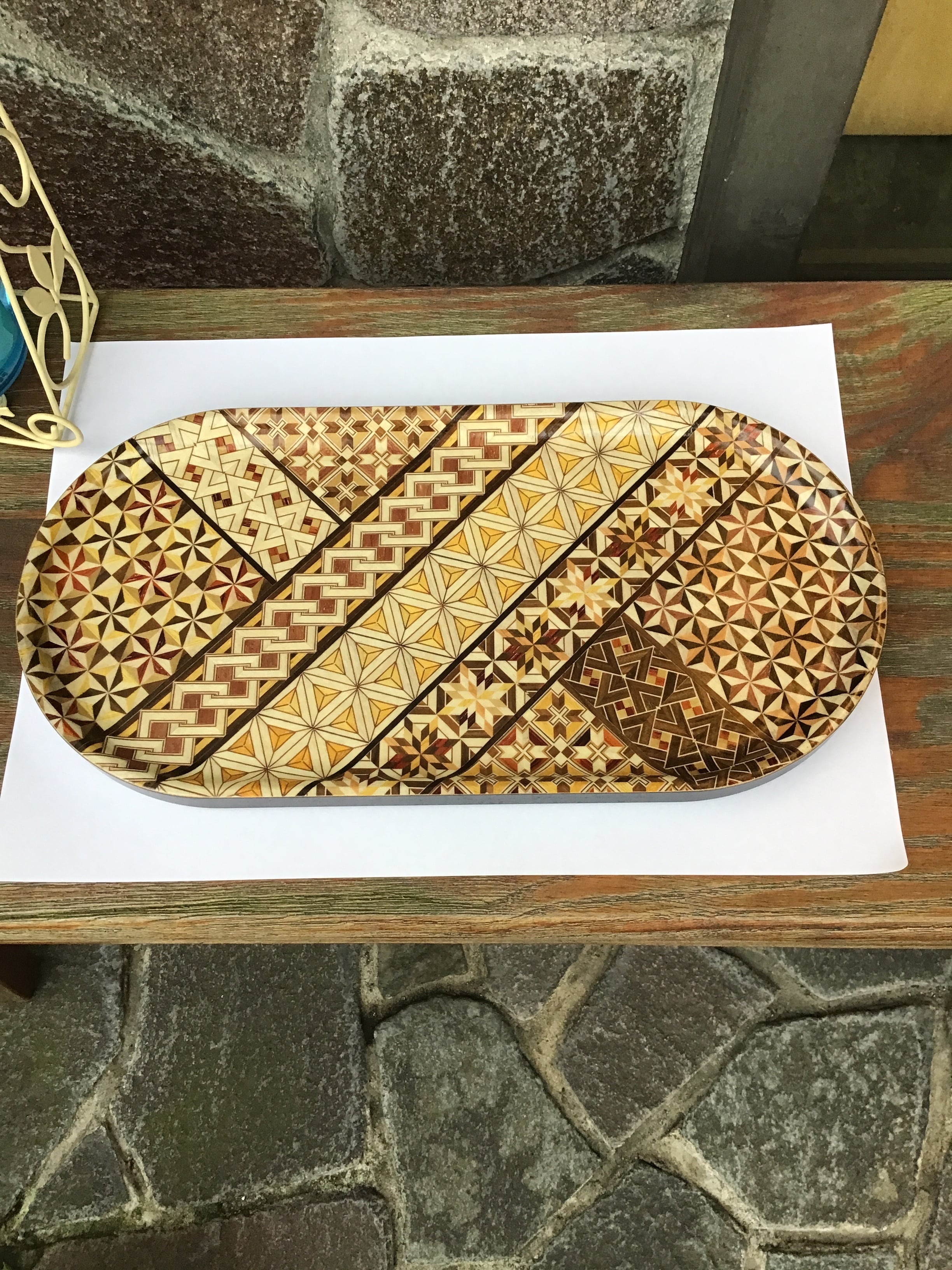 未使用 箱根 寄木細工 丸盆 約26.5cm 無垢 トレイ お盆 箱根寄木細工 尺丸盆 小寄木 | kiroshop