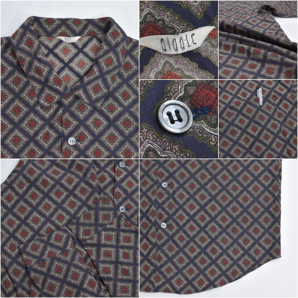 【雰囲気】メンズ 長袖 総柄 シャツ コットン ネクタイ付き レトロ 古着 M ヴィンテージ ネクタイシャツ 総柄 メンズシャツ レトロ ブラウン