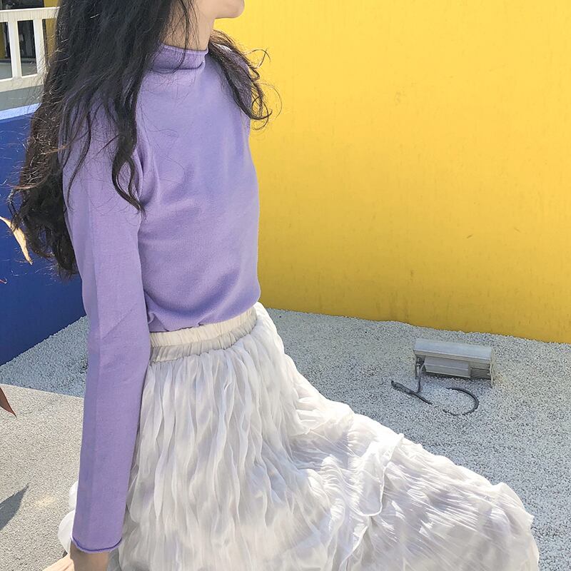 カラーシャツ スプリングベーシックソリッド Tシャツ スリムトップス ロング 春物 ソリッドカラー 萌量不足32874746894