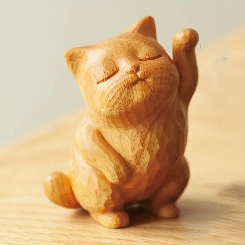猫の置物　置物　玄関　小物　インテリア飾り　木製招き猫ねこ　可愛い　幸運　ギフト誕生日　プレゼント