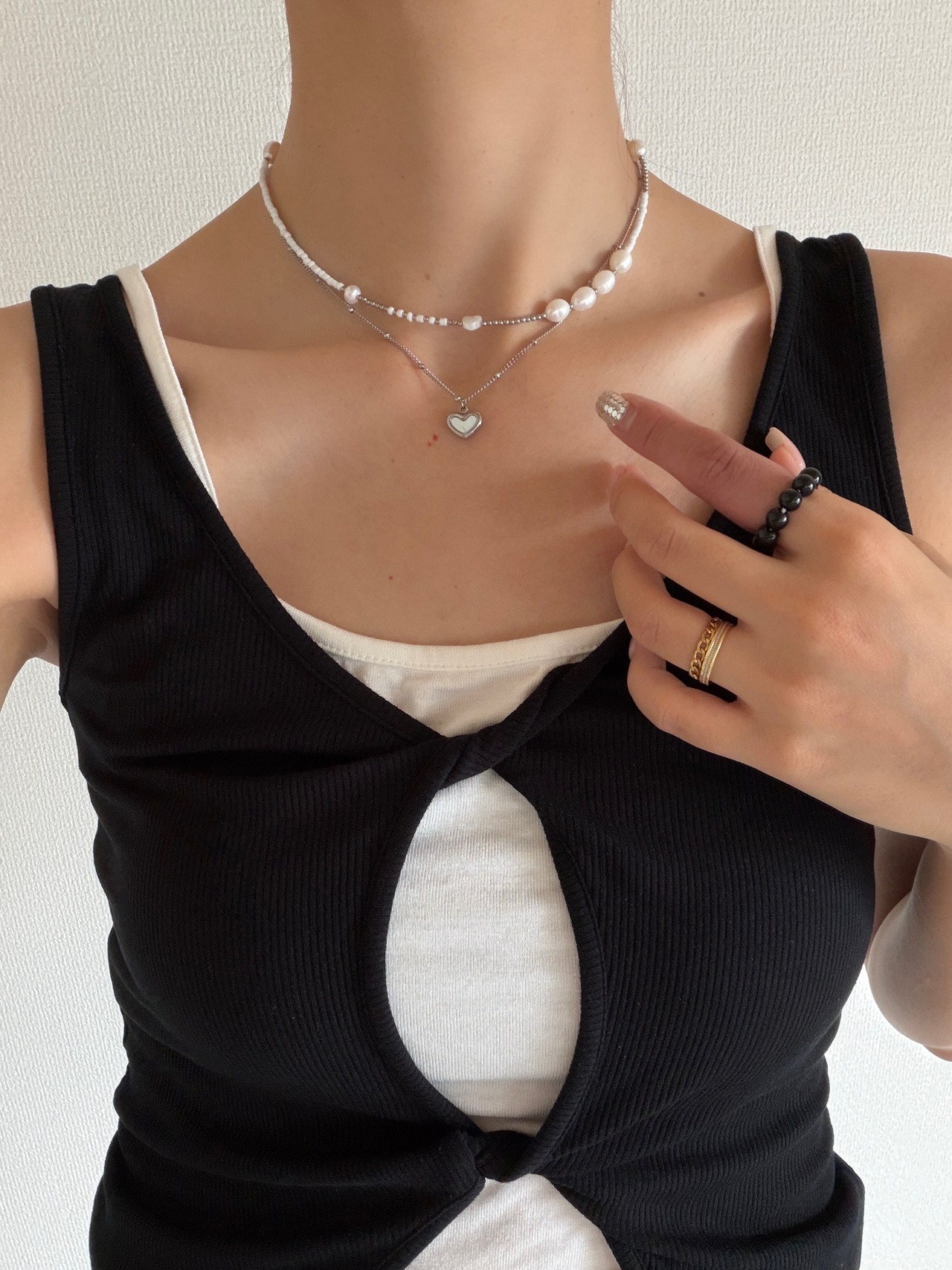 [ silver×white ］beads necklace［BZ06-S ］