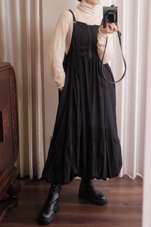 gather pinafore dress black