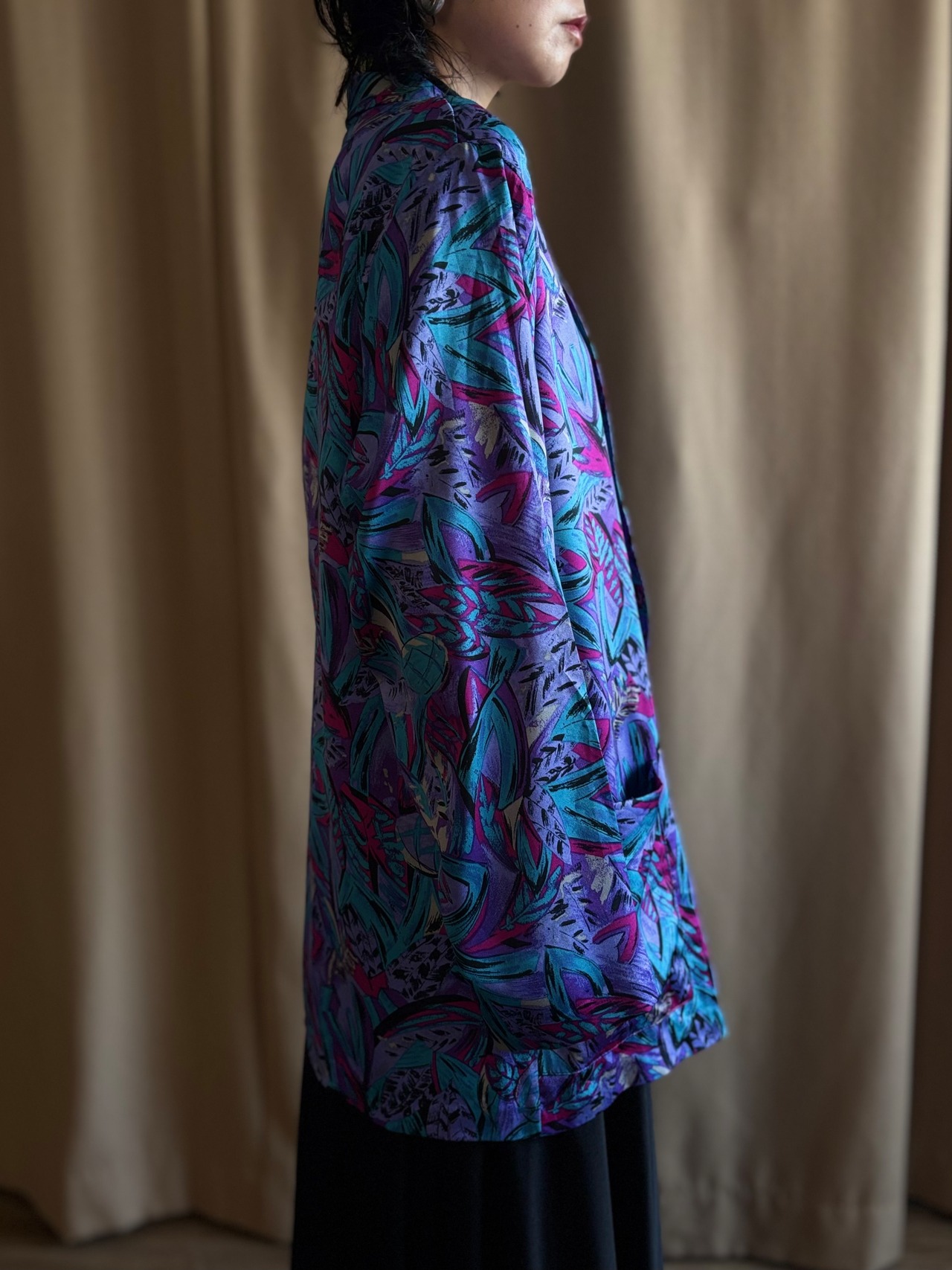 art print shawl collar shirt jacket-5194-9