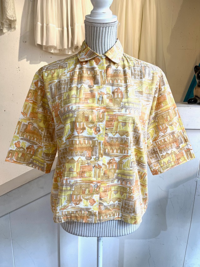 50's 60's city print blouse