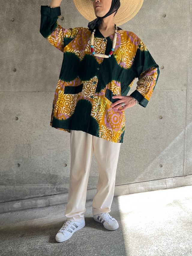 Vintage african batik deep green cotton jacket ( ヴィンテージ アフリカンバティック 深緑 コットンジャケット )