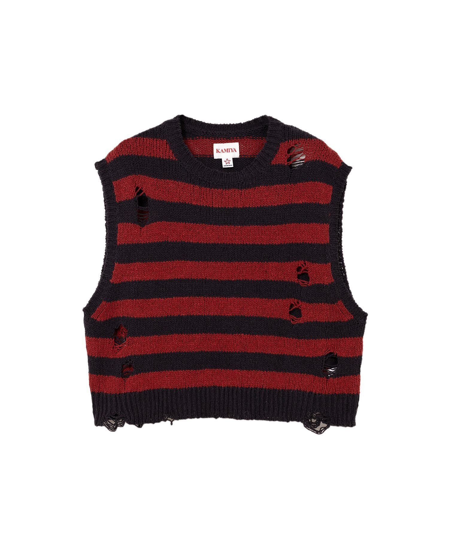 KAMIYA】Distressed Border Knit Vest | FOUNTAIN