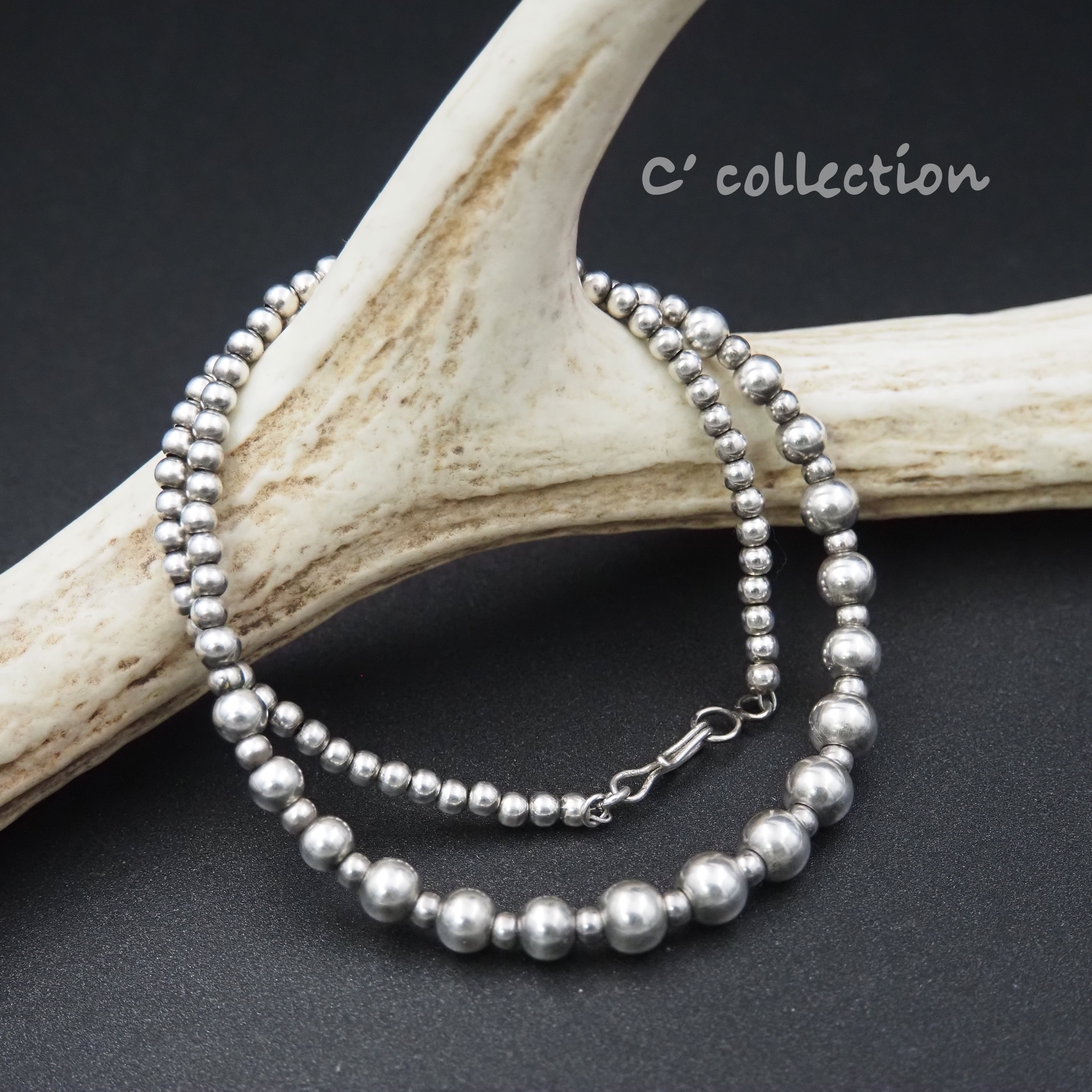 C2N-19 ナバホパール シルバービーズネックレス 50cm ハンドメイド