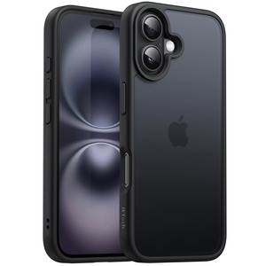 【在庫のみ】JETech iPhone 16 Plus 6.7インチ用 マットケース 耐衝撃性ミリタリーグレードの落下保護 つや消しの半透明背面 スマホカバー 指紋防止 (ブラック)