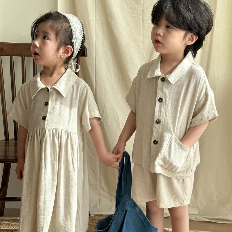 【BABY&KID】韓国風 亜麻ワンピース、セットアップ