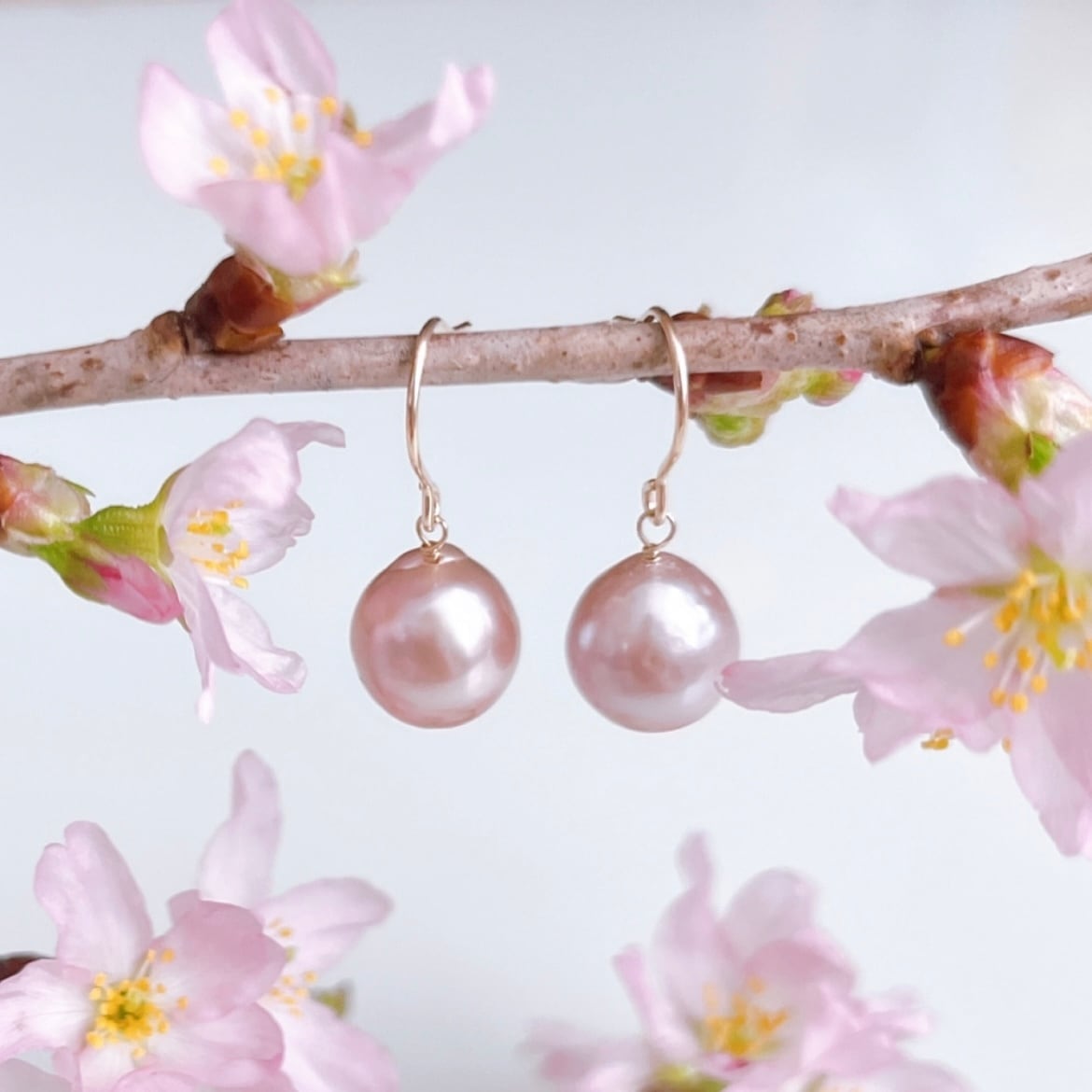 TV衣装提供＊桜色 大人 ピンク 淡水パール 一粒 ピアス イヤリング