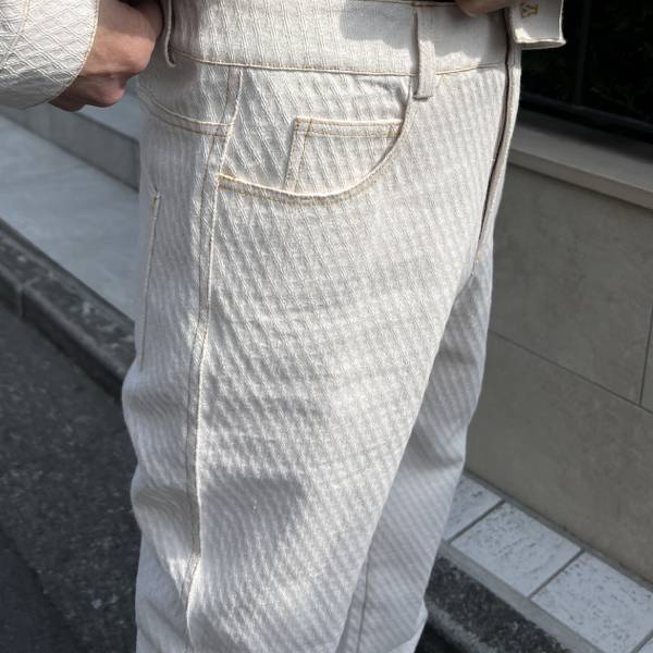 アイボリー ジャガードストレートパンツ セットアップ対応 メンズ