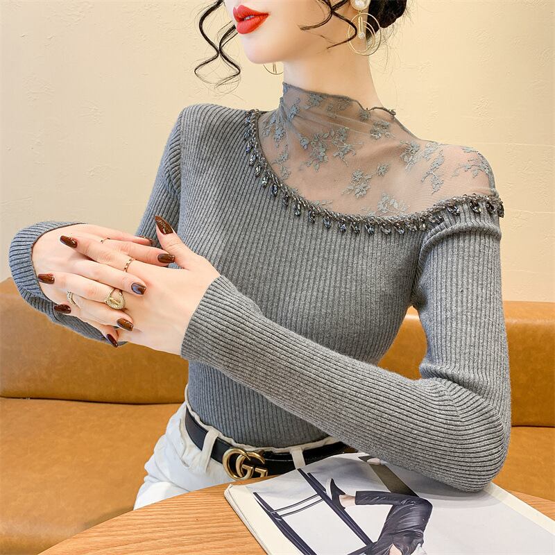 【tops】レースドッキングニットトップス M28653