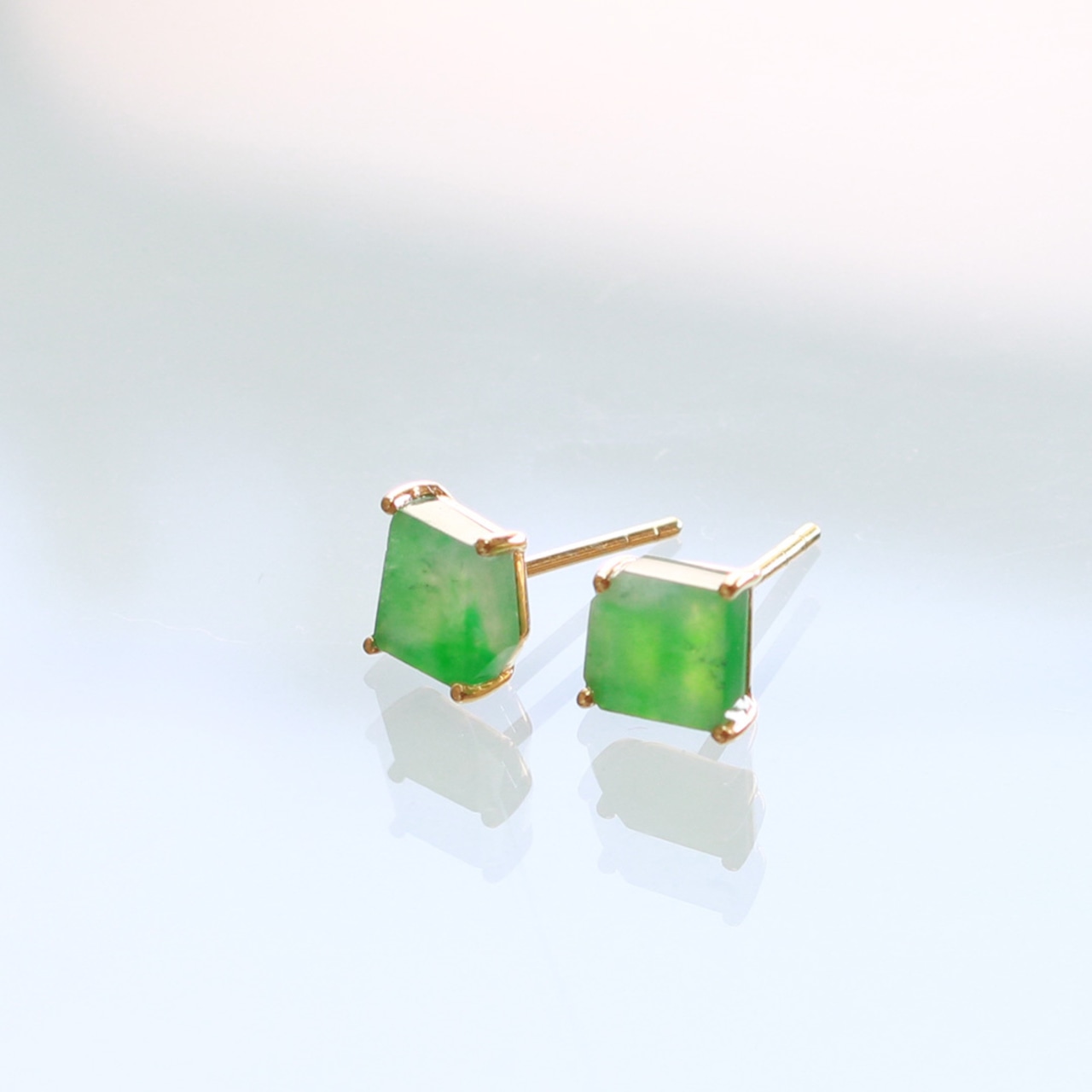 ラフカットシリーズ K10YG 翡翠ラフカットピアス A貨翡翠 jd_mm1176