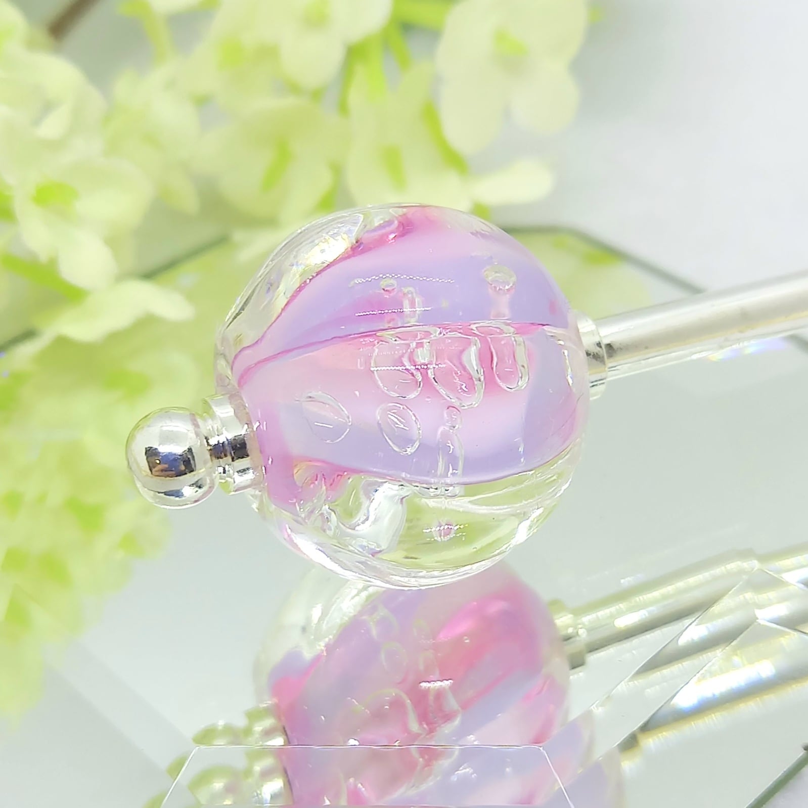 氷の雫とんぼ玉・簪 ~ピンクストライプ 氷の雫とんぼ玉・簪 ~ピンクストライプ