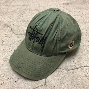 90s OLD STUSSY/Stock Logo Snapback Cap/USA製/白タグ/ストックロゴ/スナップバックキャップ/カーキ/ステューシー/オールドステューシー