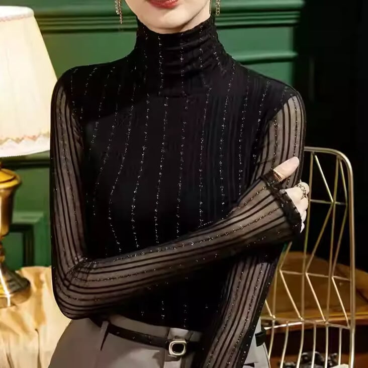 ロングスリーブ シアー タートルネック ダンストップス ds1088