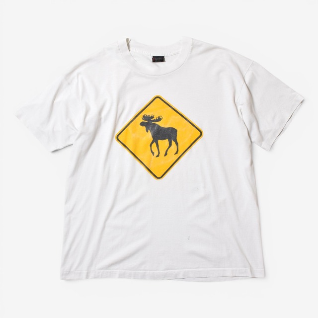 90s BEST ムース サインプリントTシャツ カナダ製 ホワイト