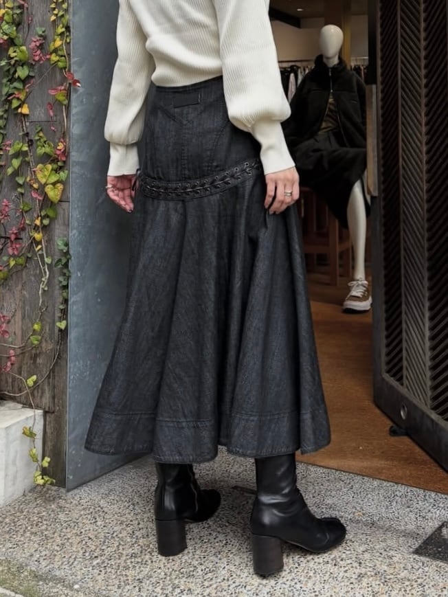 25AW】FETICO フェティコ / Lace up denim flare skirt / デニム