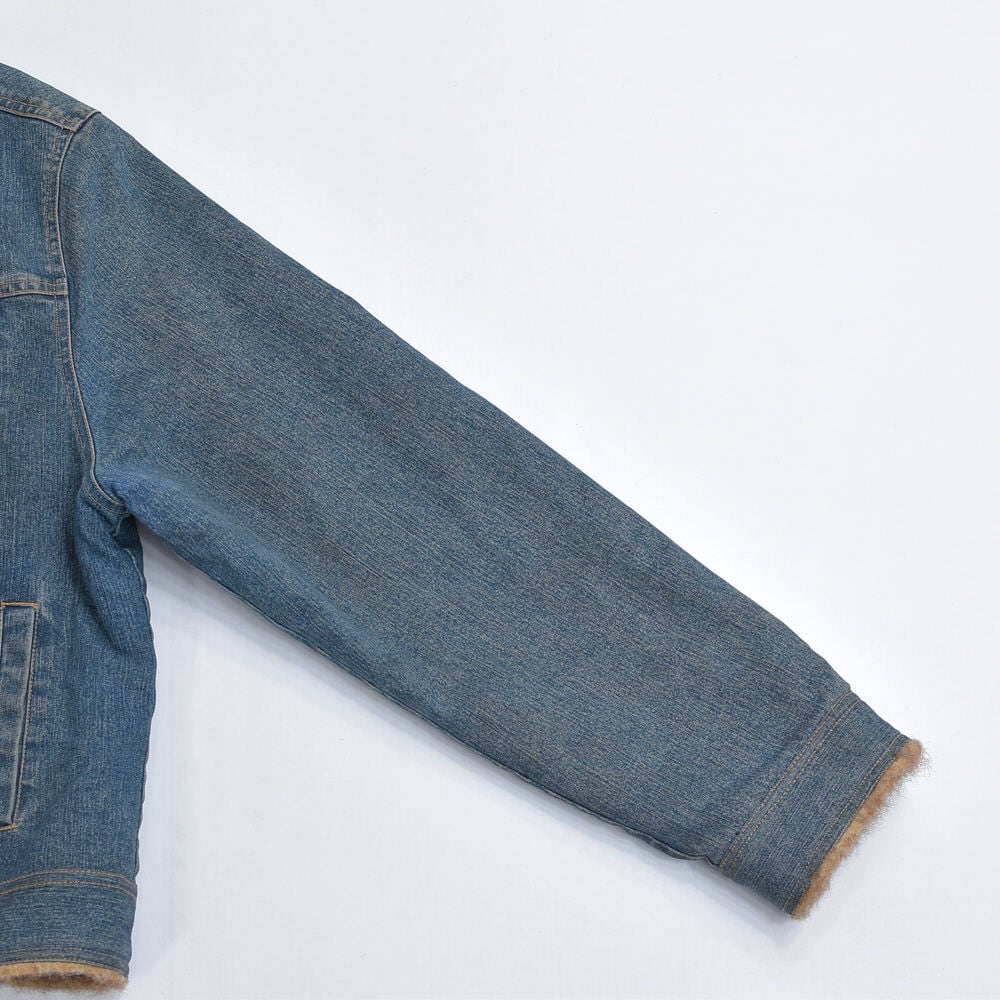 VINTAGE - 90s～ MARVIN RICHARDS フェイクファー デニム シェルパジャケット ヴィンテージ Gジャン ブルー トラッカージャケット ビンテージ USA アメリカ古着 レディースXLサイズ 90s～ MARVIN RICHARDS フェイクファー デニム シェルパ