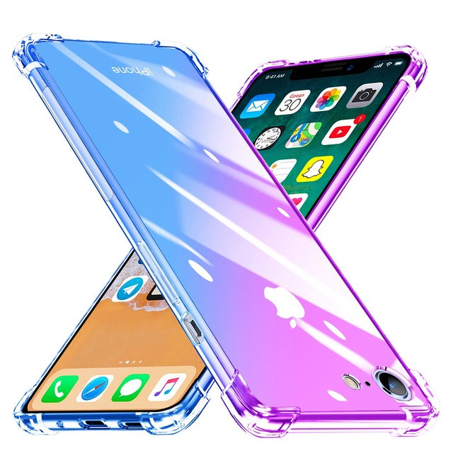 GTUJWN 対応 iPhone SE3/SE2/8/7 用のケース 耐衝撃 クリア TPU 透明 グラデーションカバー 薄型 ソフト
